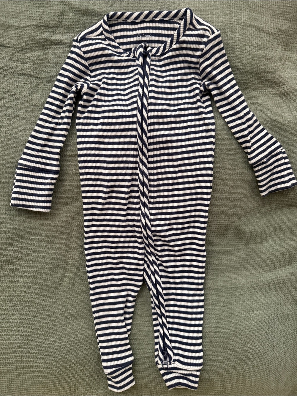 Quince Navy & White Striped Zip Front Footie